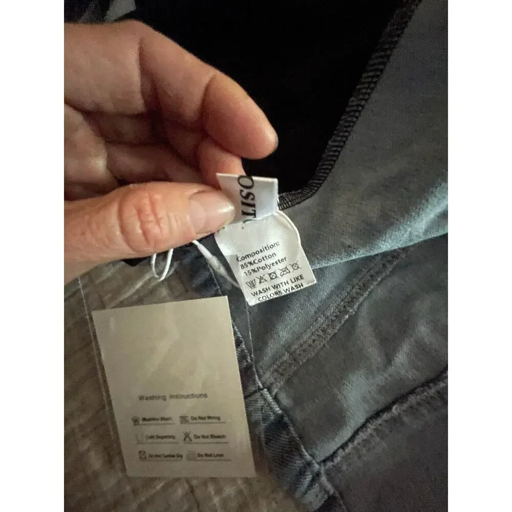 NWT Med (Fits S) Athleisure Denim Stripe Tracksuit 2pc Set Jacket Wide Leg Pants